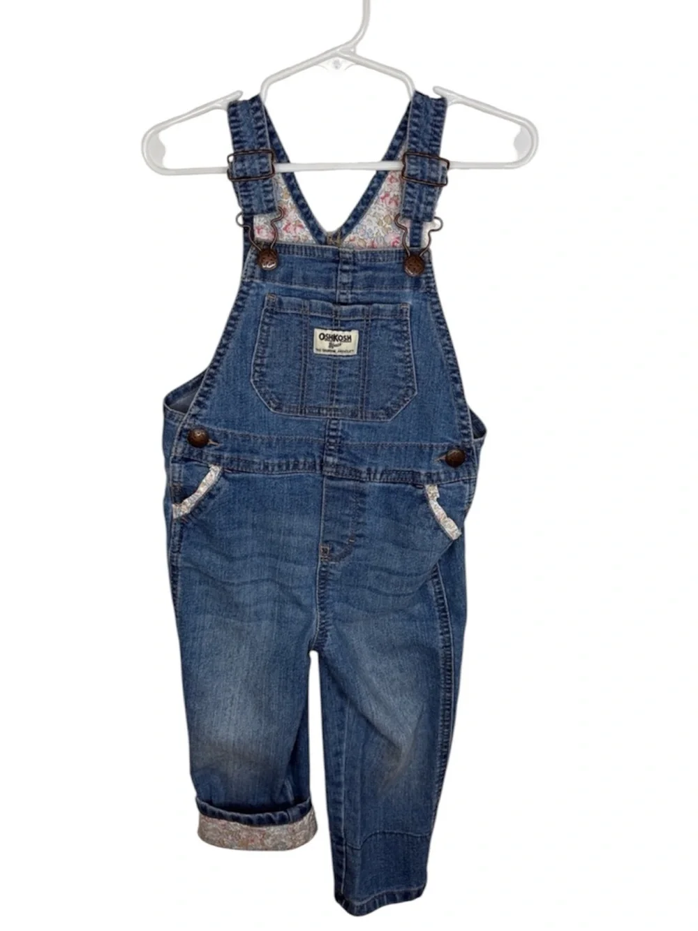 Osh Kosh B'gosh Floral Contrast Denim Overalls Girls Size 3T BLEMISH